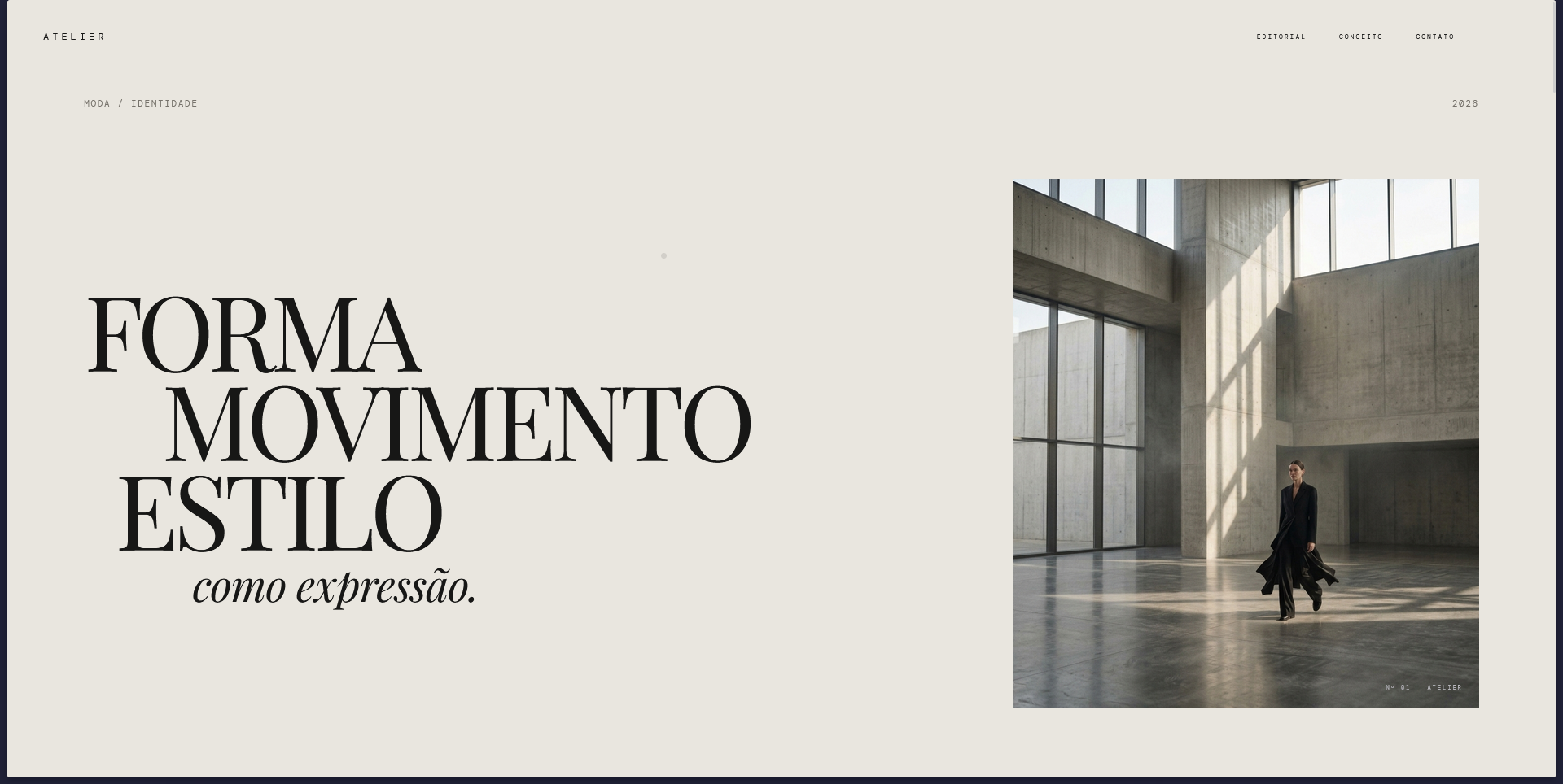Atelier — projeto conceitual de site para marca de moda