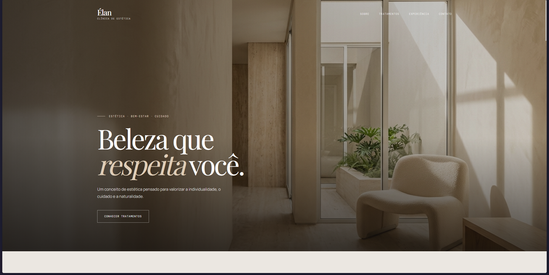 Élan — projeto conceitual de site para clínica de estética