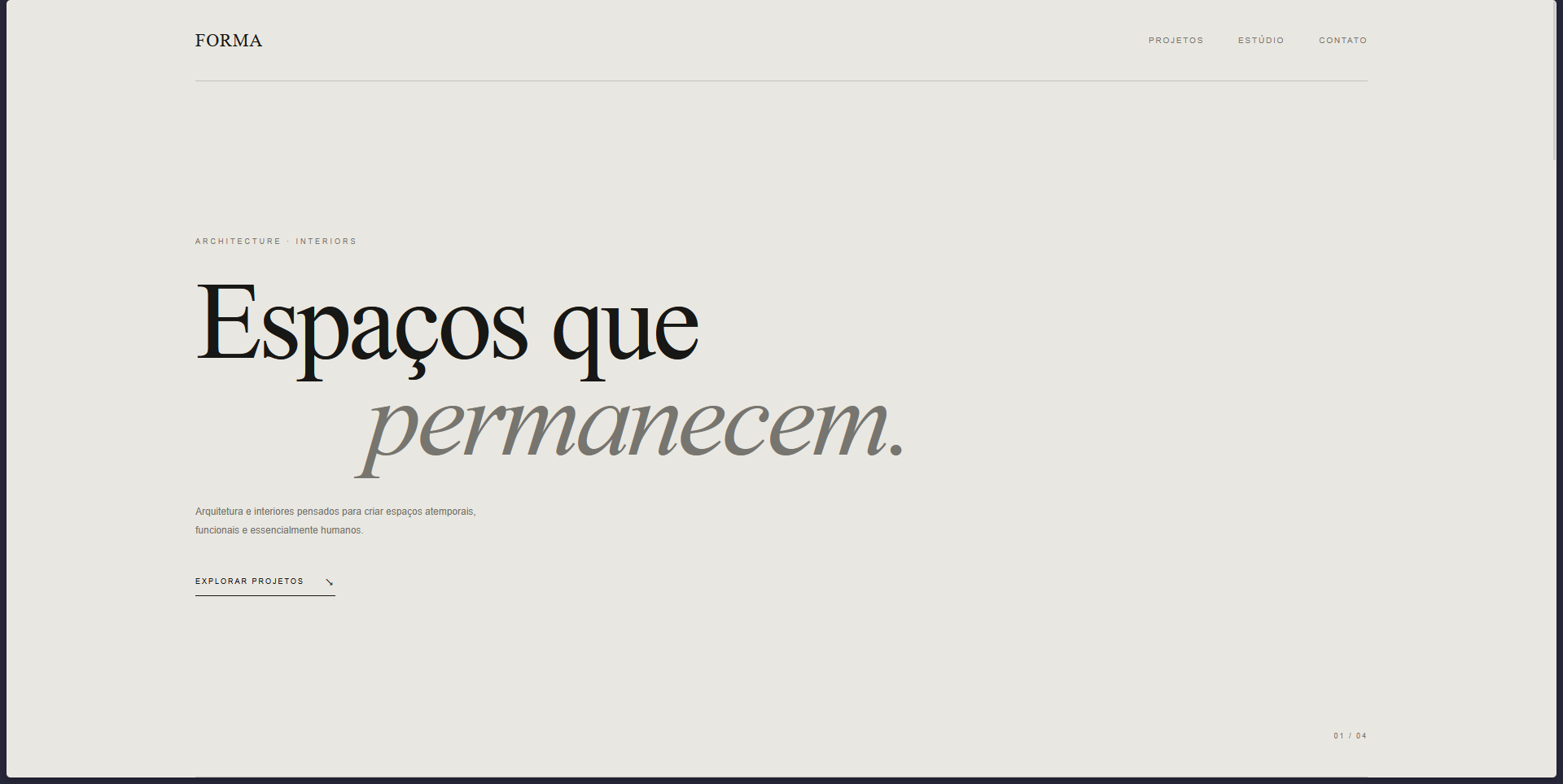 Forma — projeto conceitual de site para arquitetura